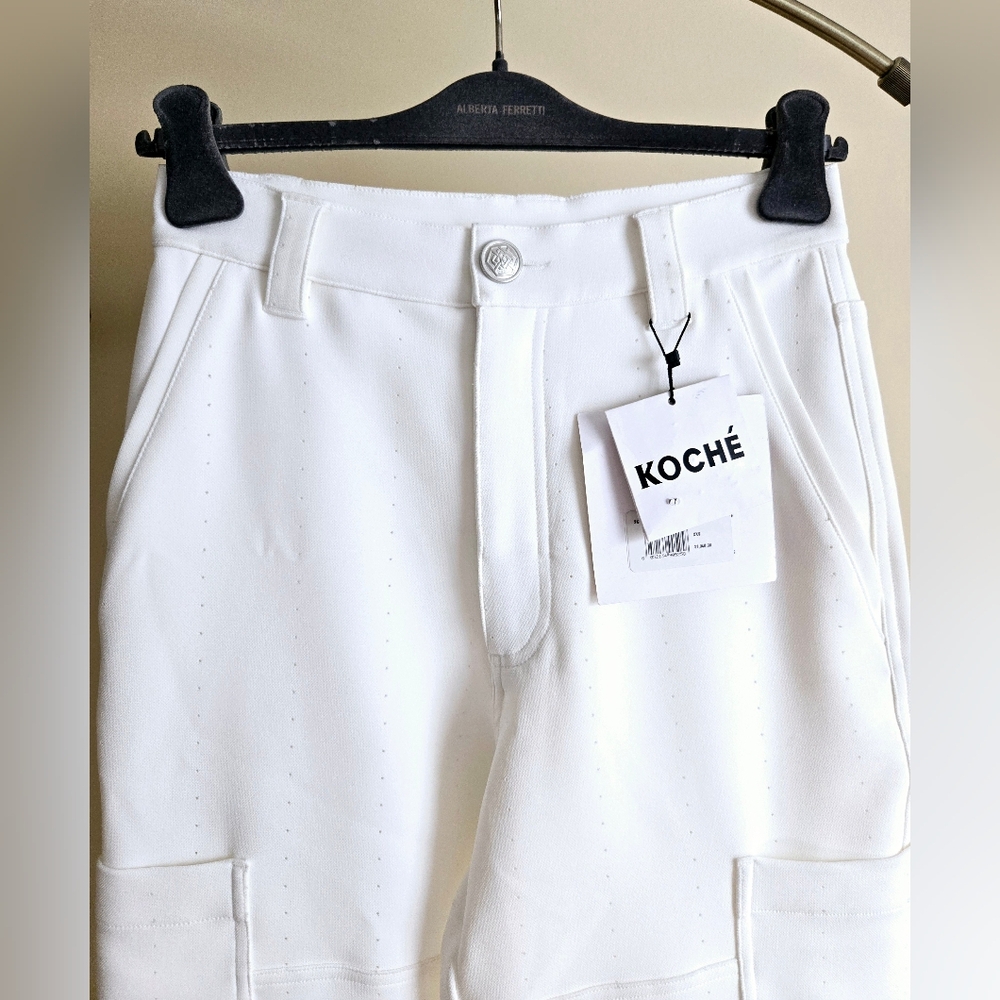 NWT KOCHÉ Women's Perforated White Trousers With Side Pockets Size:XXS